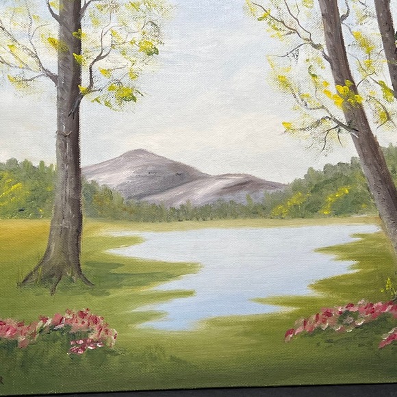 Handpainted Spring Landscape Painting 12x16  Canvas Signed Vtg Original - Picture 3 of 5